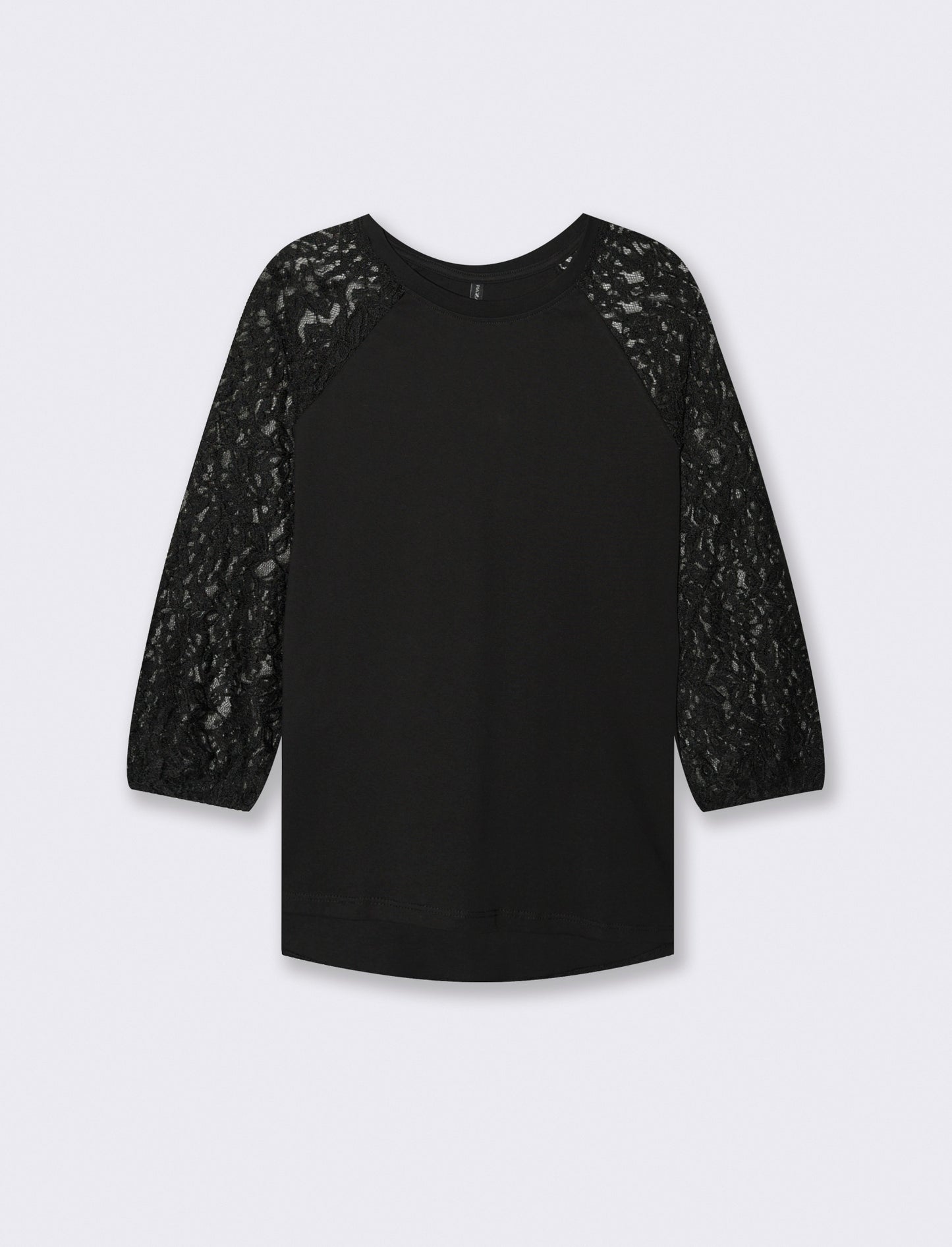 T-SHIRT CON MANICHE IN PIZZO - Nero