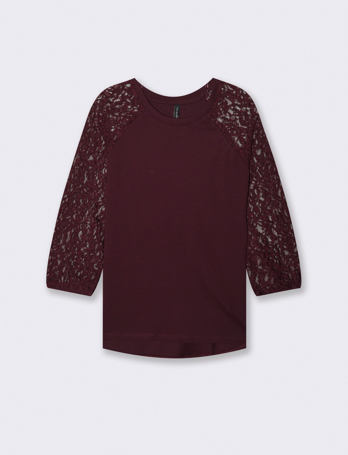 T-SHIRT CON MANICHE IN PIZZO - Bordeaux