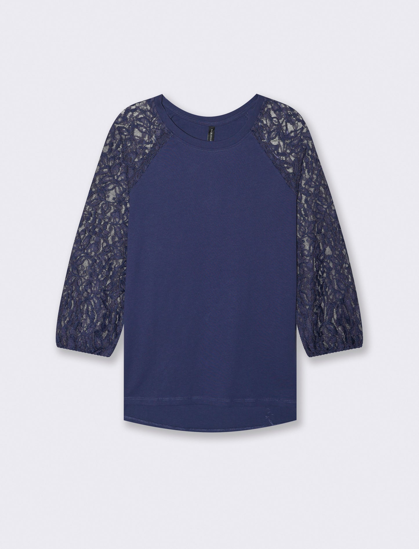 T-SHIRT CON MANICHE IN PIZZO - Blu scuro