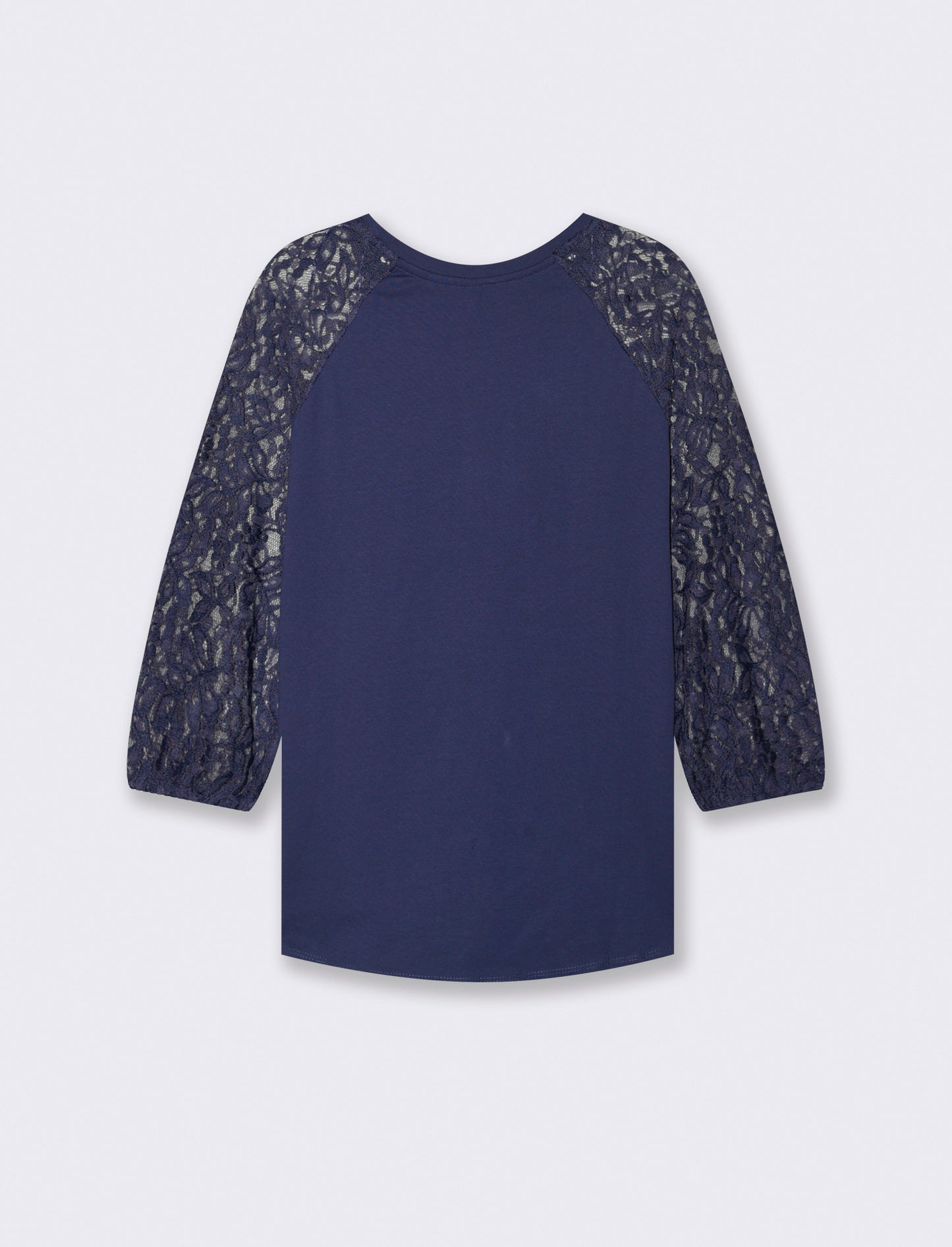 T-SHIRT CON MANICHE IN PIZZO - Blu scuro
