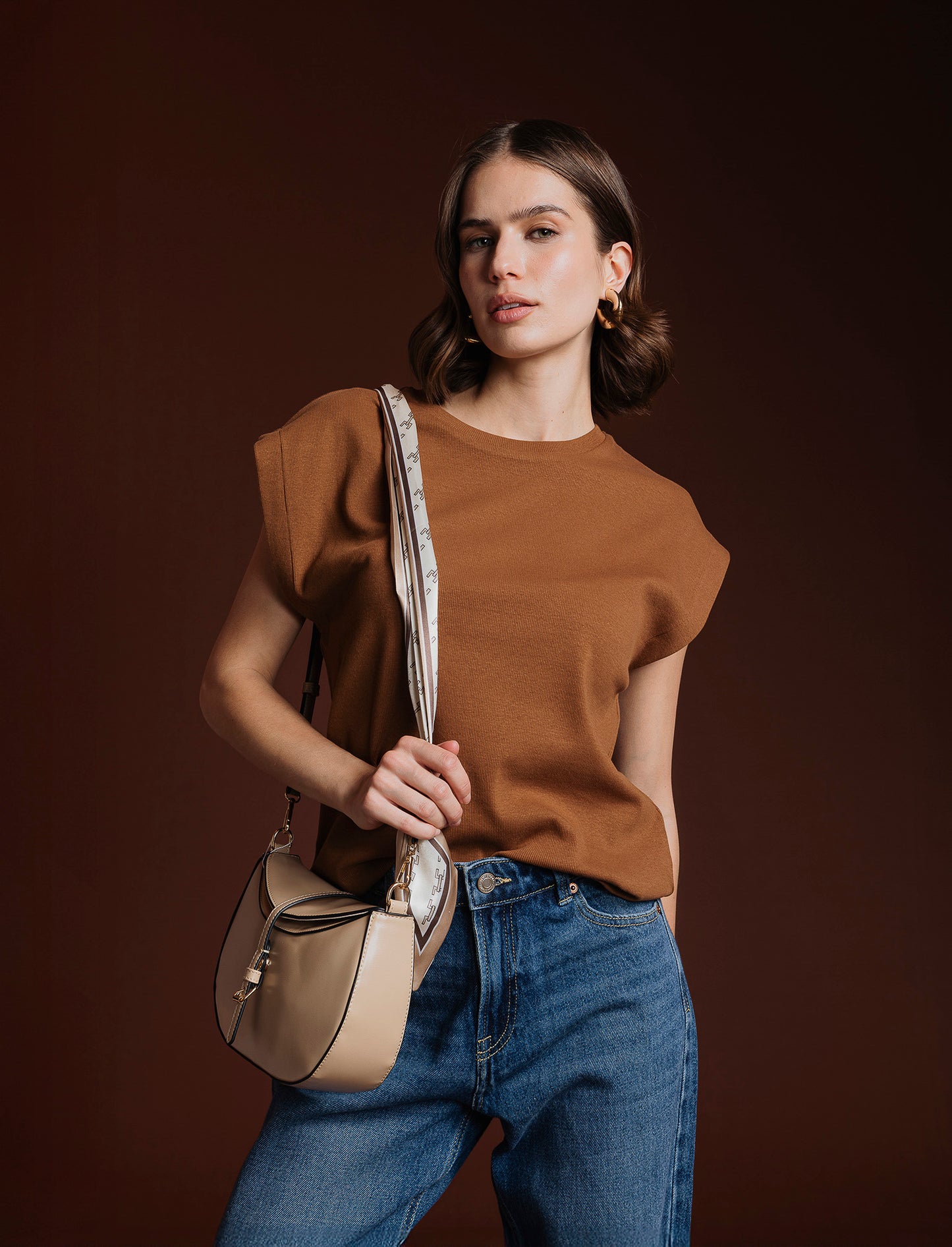 T-SHIRT A COSTE - Marrone tabacco