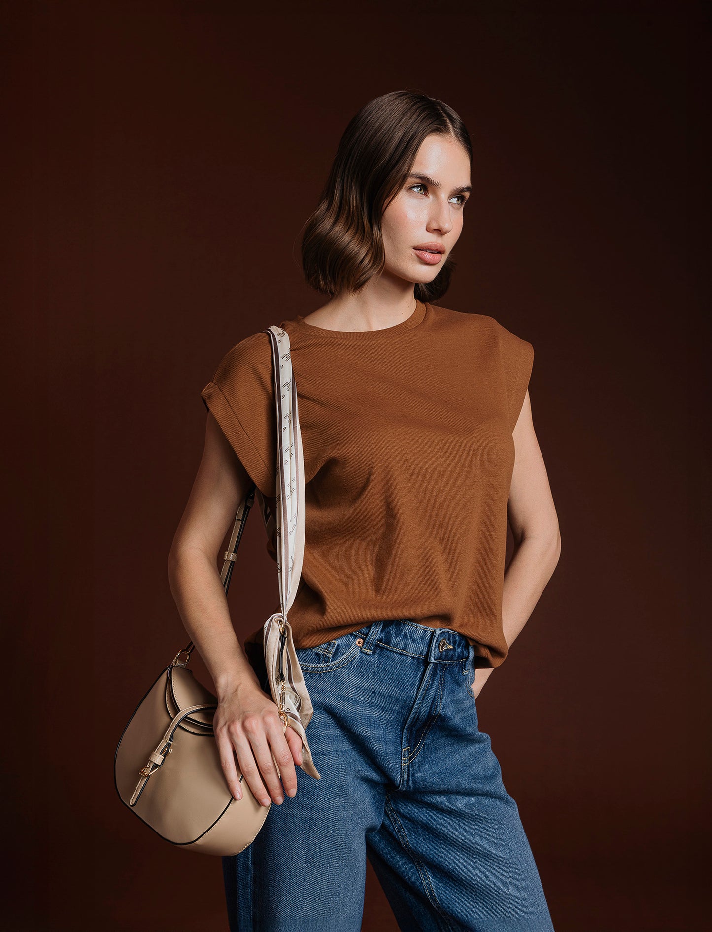 T-SHIRT A COSTE - Marrone tabacco