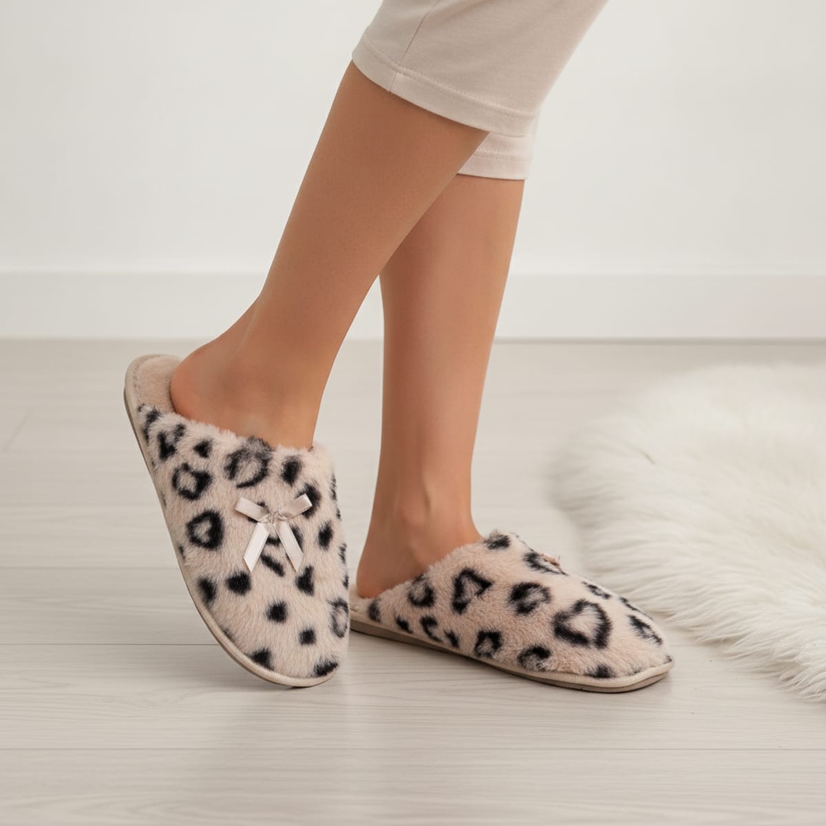 Spotted slippers with bow - Animalier
