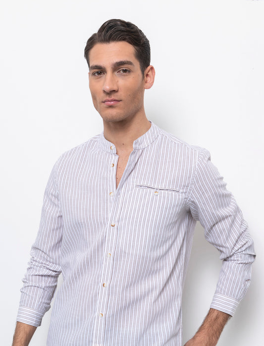 Camicia coreana a righe da uomo - Bianco