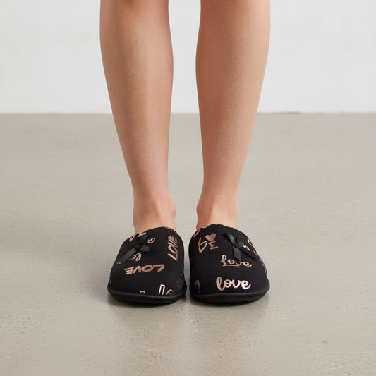 Pantofola nera da con scritta Love - Nero