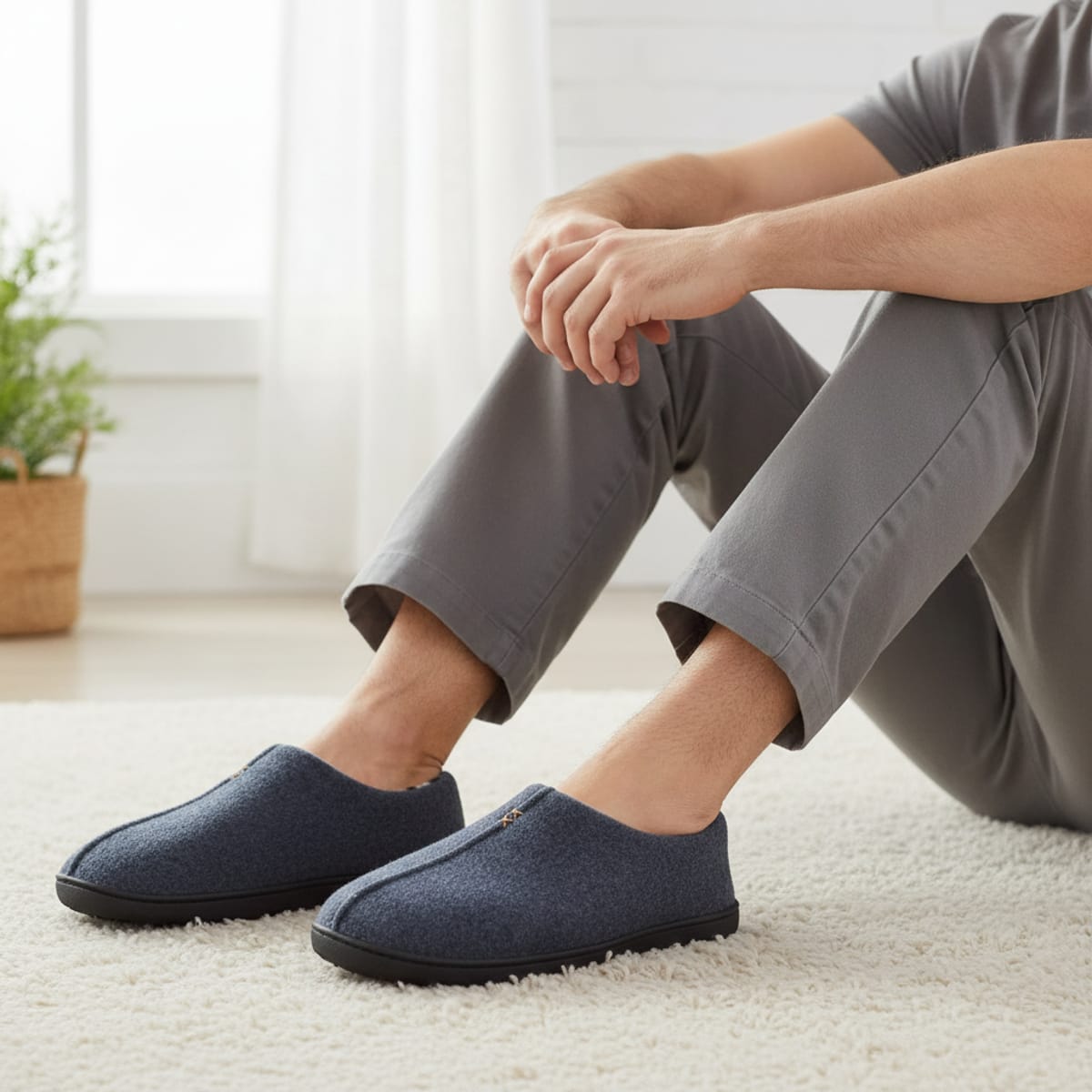 Blue Slippers with Camouflage Lining for Men - Blue