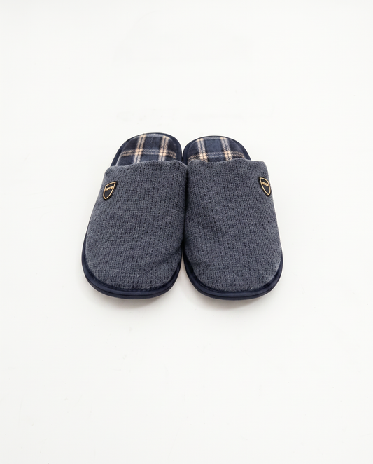Pantofola uomo effetto galles in tessuto - Blu