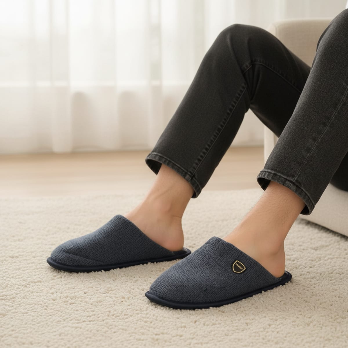 Pantofola uomo effetto galles in tessuto - Blu