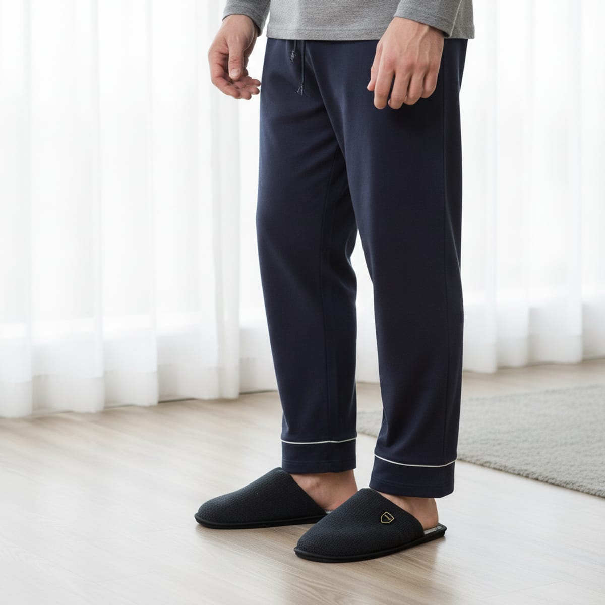 Pantofola uomo effetto galles in tessuto - Nero