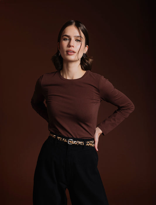 T-SHIRT BASICA - Marrone cioccolato