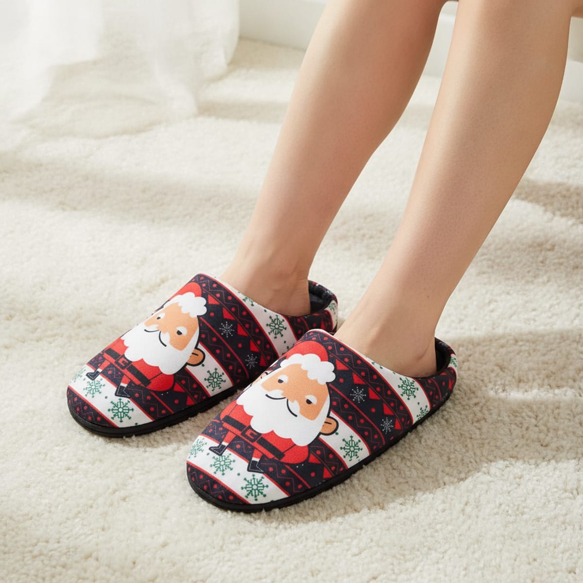 Blue Slippers with Mini Santa Claus - Blue