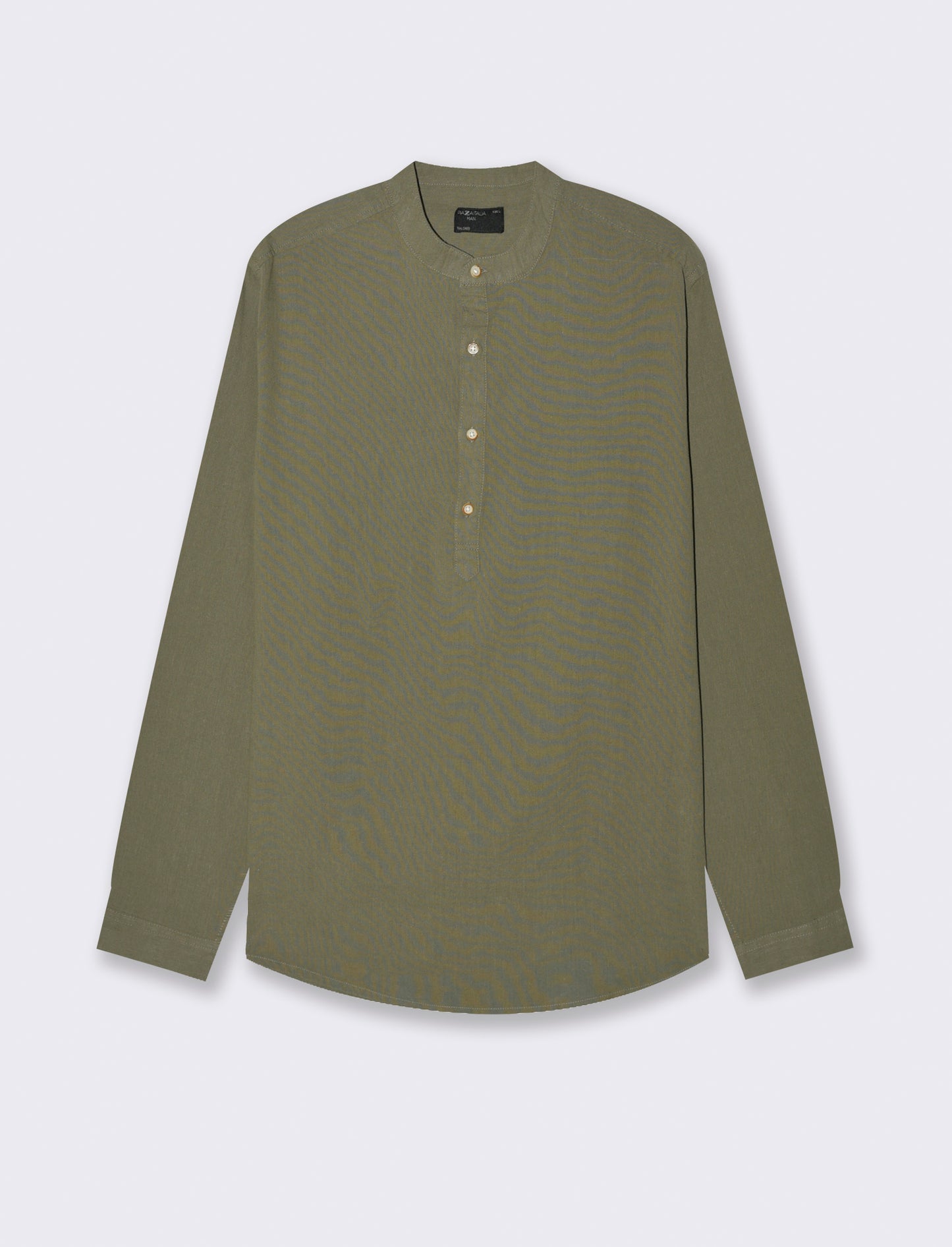 Camicia a casacca misto lino da uomo - Verde militare