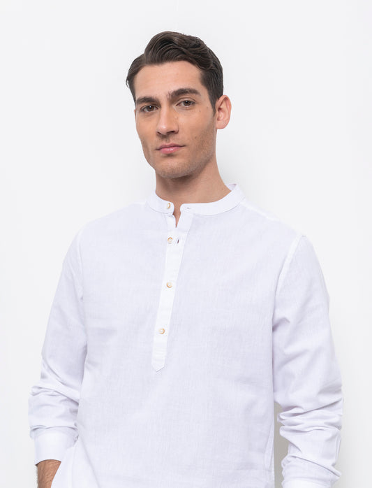 Man's linen blend tunic shirt - White
