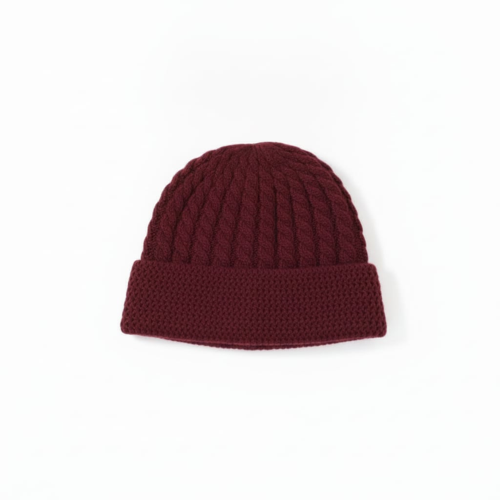 Cappello da con trecce e risvolto - Rosso