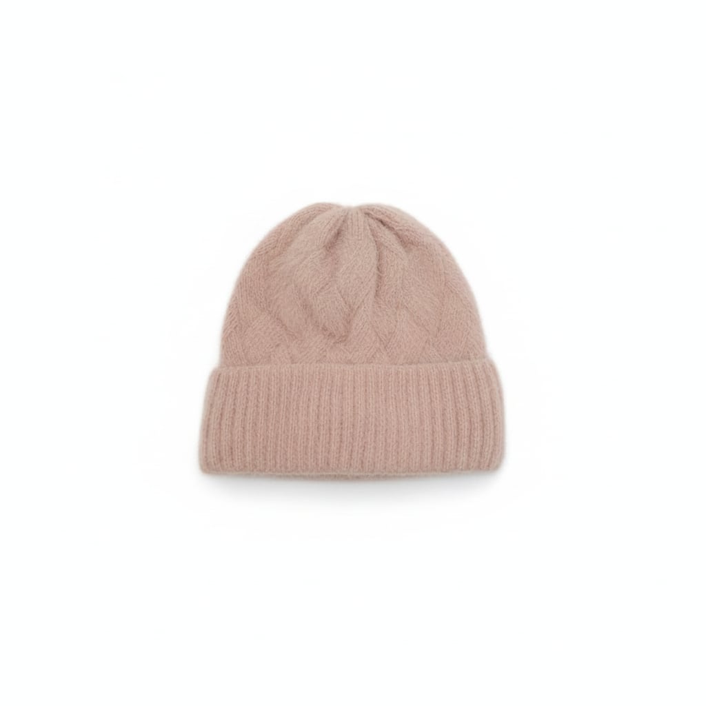 Cappello con risvolto a coste - Rosa
