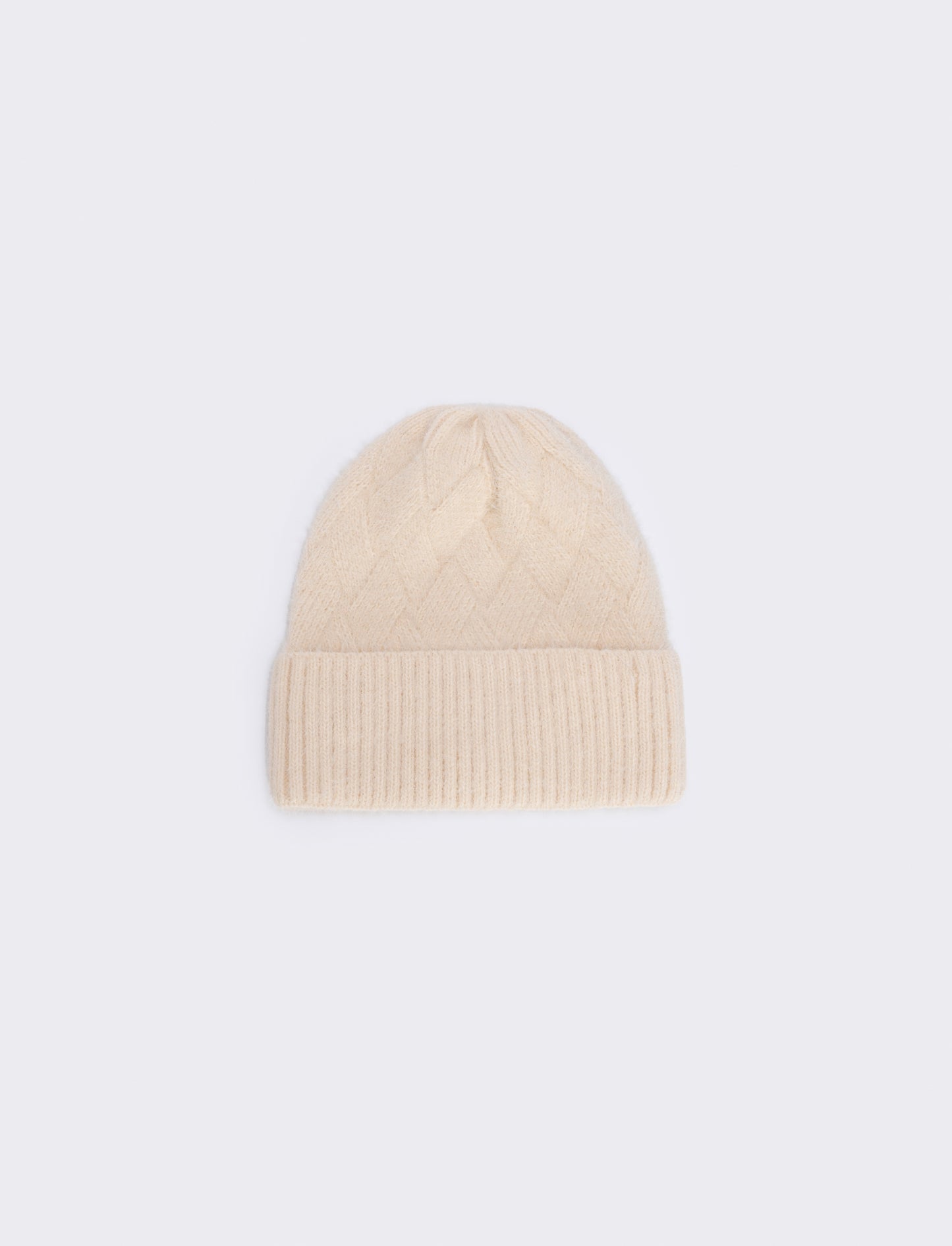 Cappello con risvolto a coste - Bianco panna
