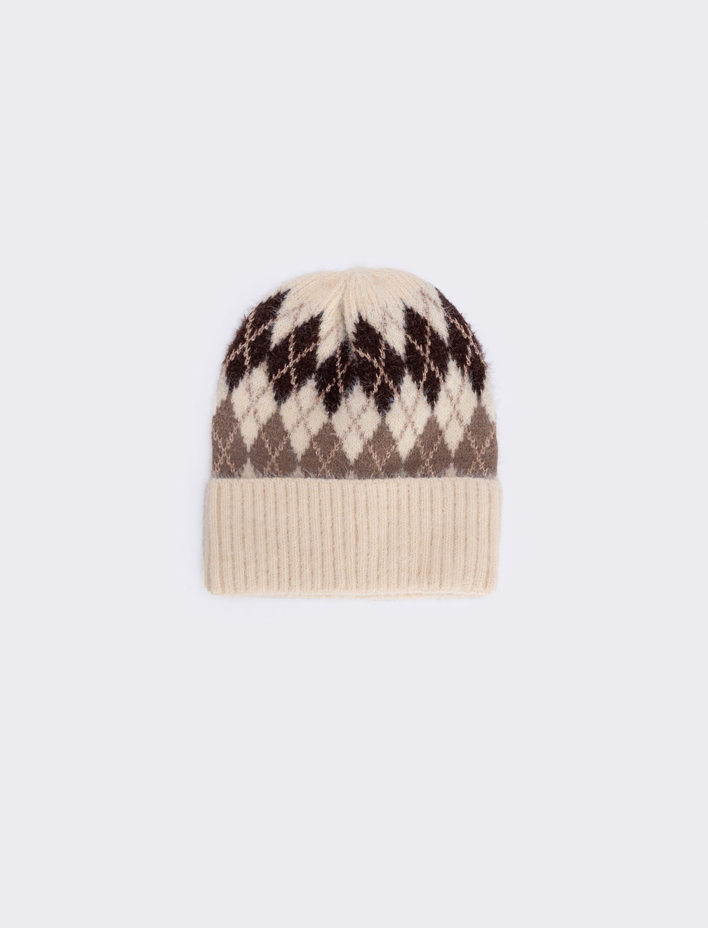 Plaid Hat with Cuff - Beige