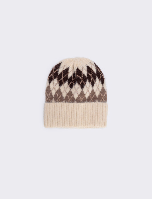 Plaid Hat with Cuff - Beige