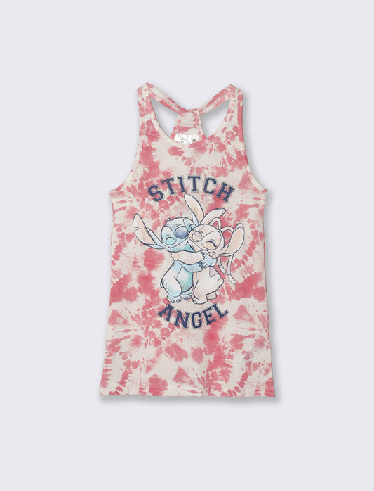 Vestito Disney con stampa Stitch & Angel da bambina - Rosa