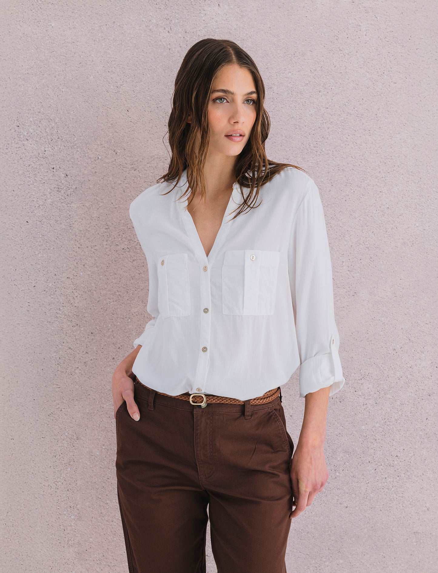 CAMICIA CON TASCHE - Bianco latte