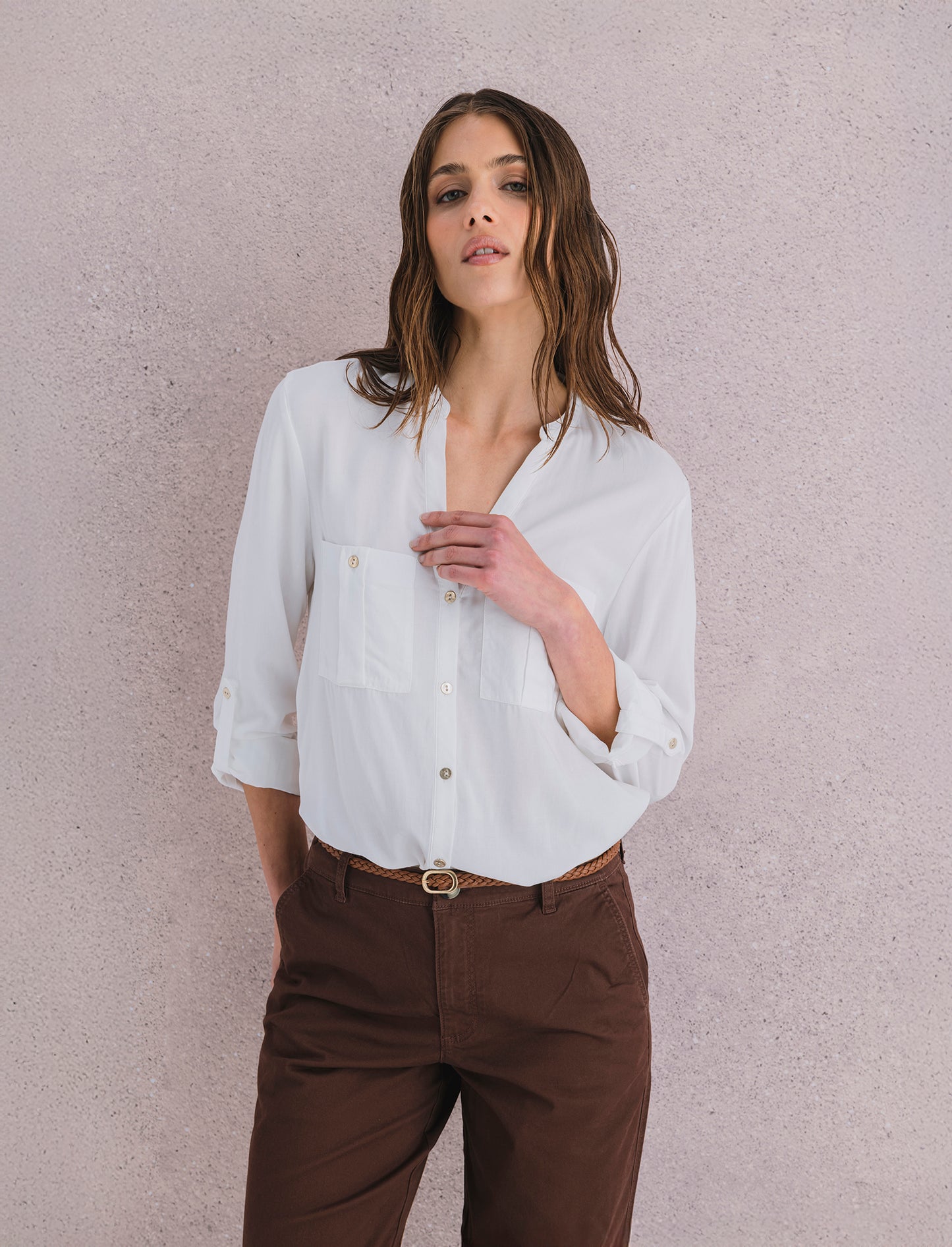 CAMICIA CON TASCHE - Bianco latte