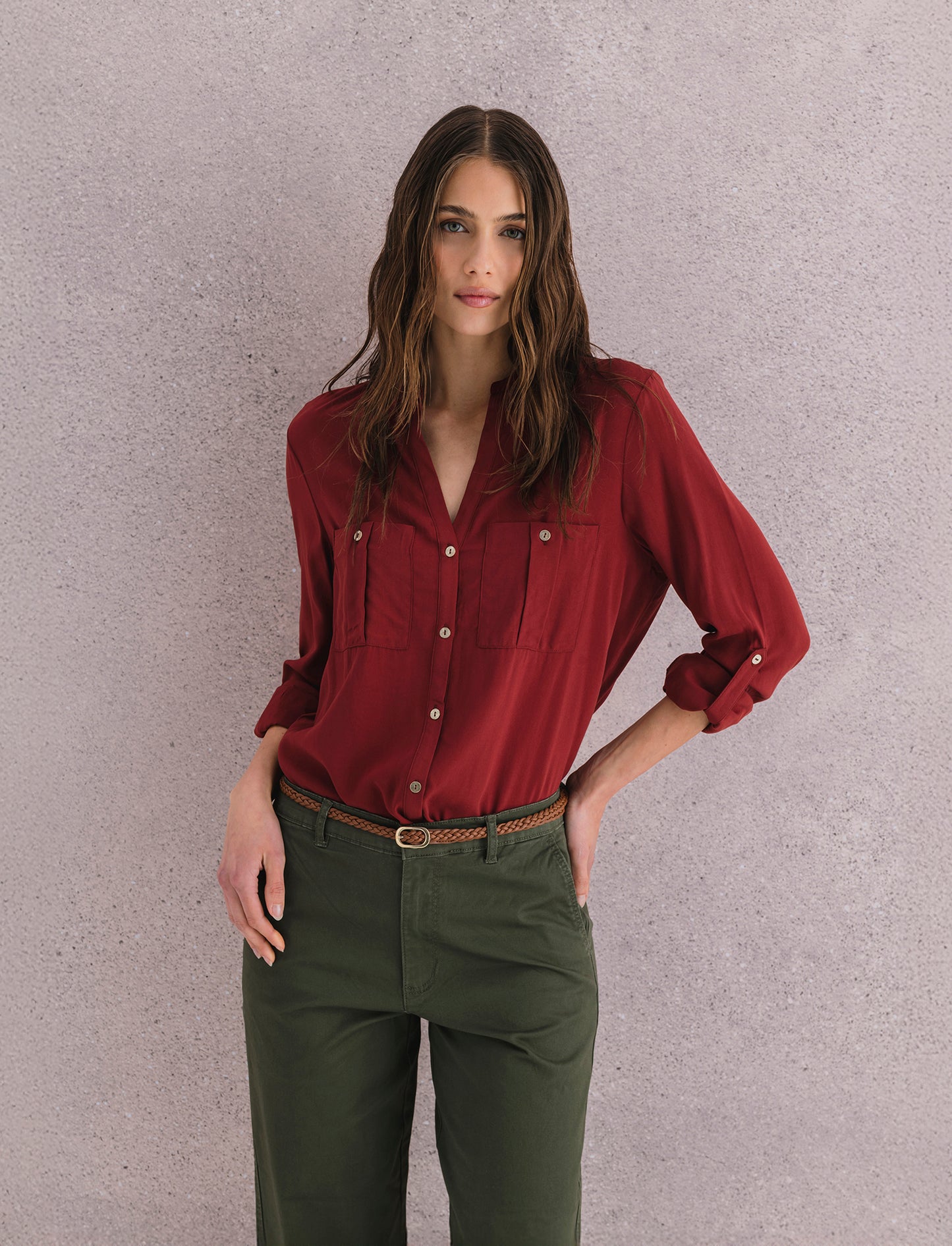 CAMICIA CON TASCHE - Marrone bruciato