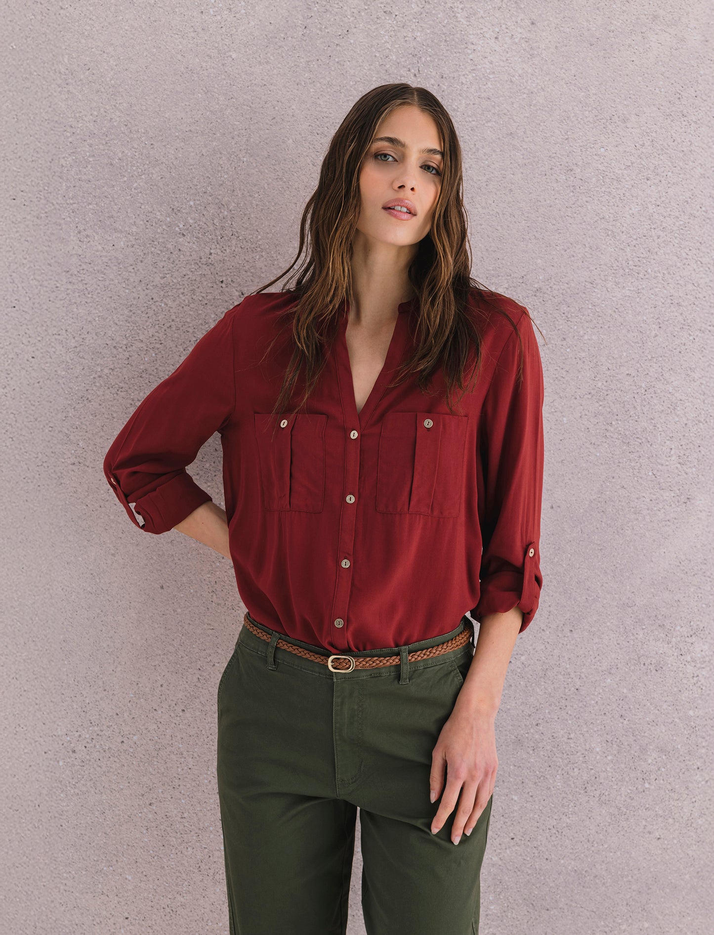CAMICIA CON TASCHE - Marrone bruciato