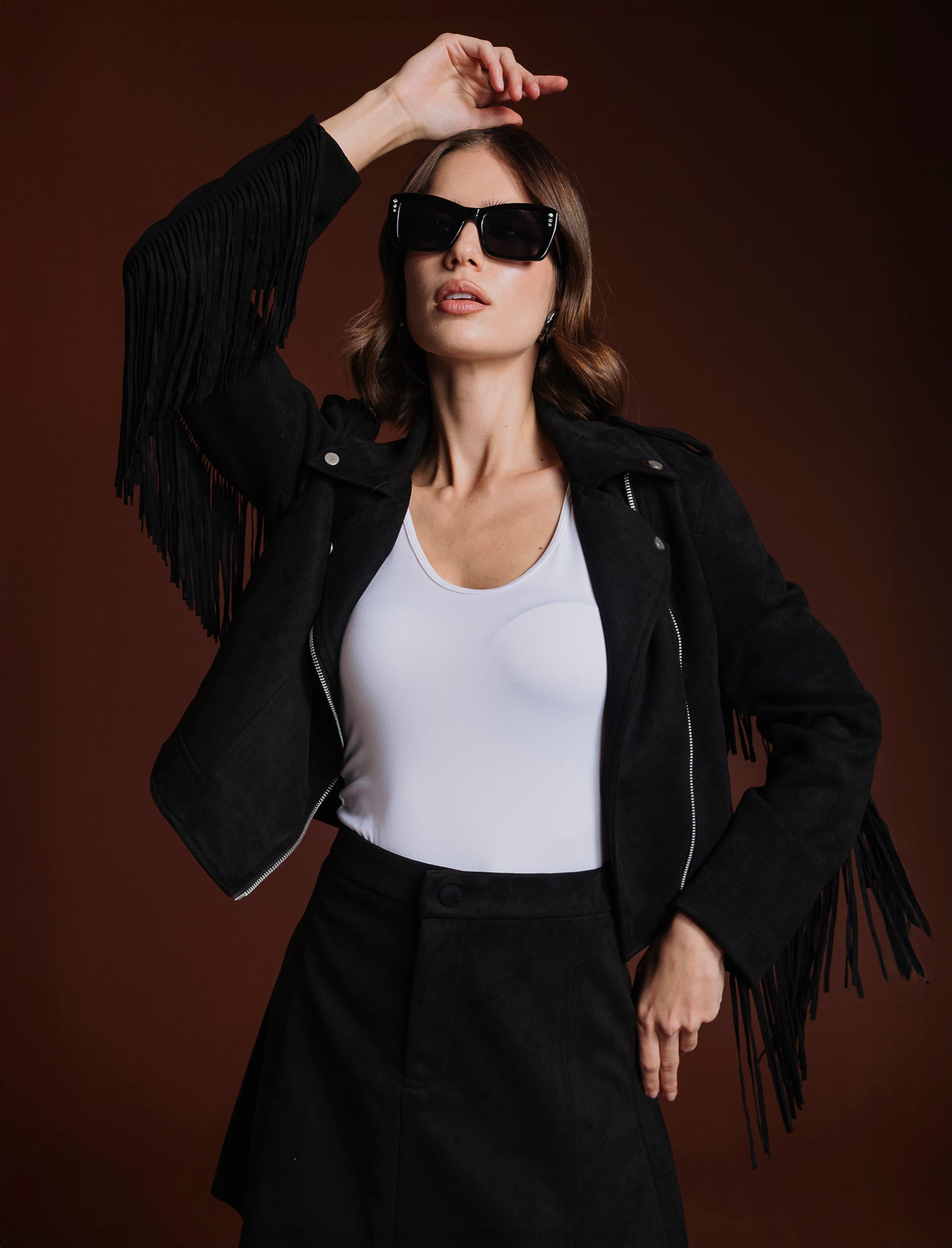 GIACCA CON FRANGE - Nero