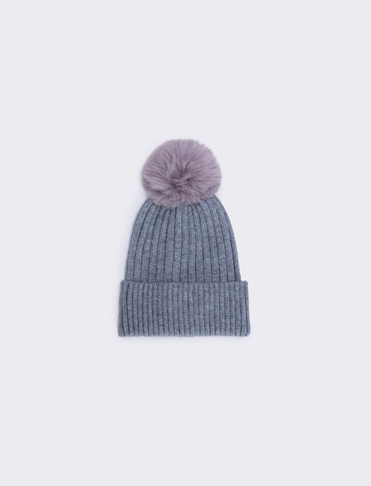 Lurex hat with pom pom - Grey