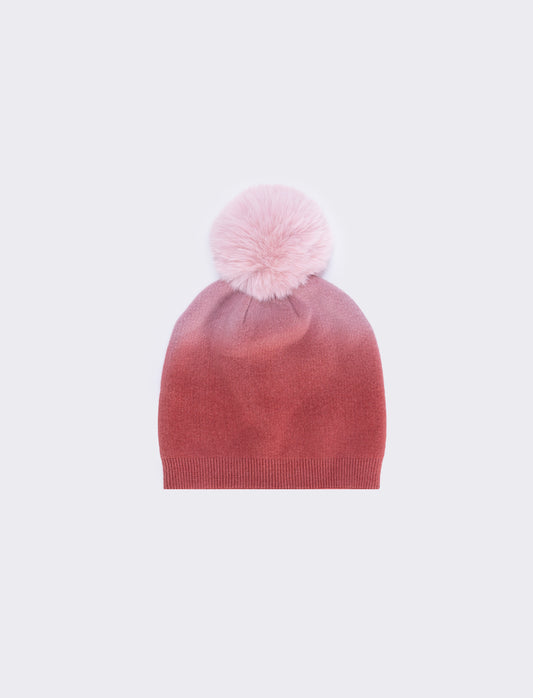 Gradient hat with pom pom for women - Pink