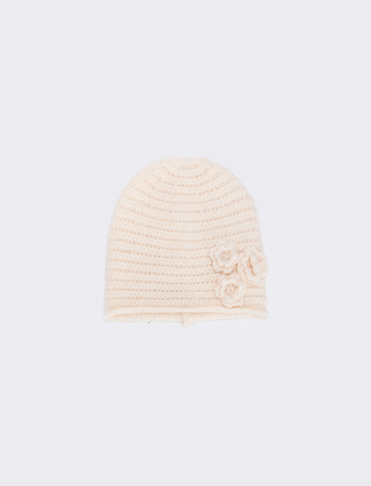 Cuffia con Fiori Applicati - Bianco sporco