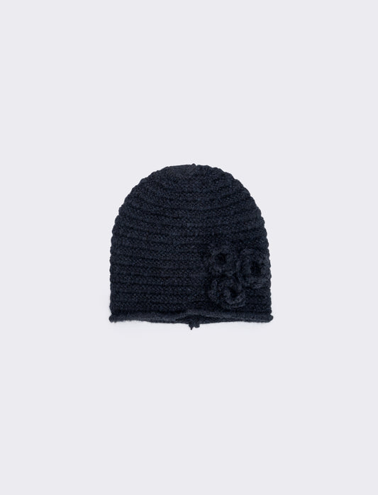 Cuffia con Fiori Applicati - Nero