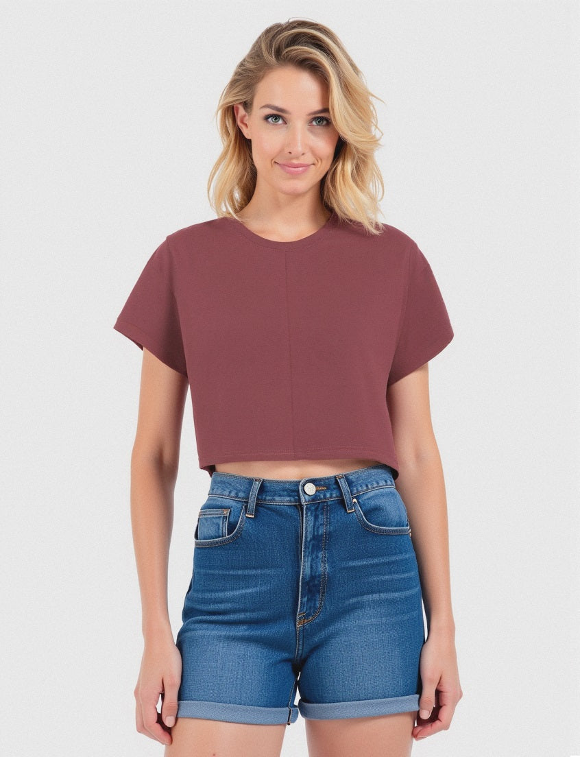 T-SHIRT CON RISVOLTO - Rosso mattone