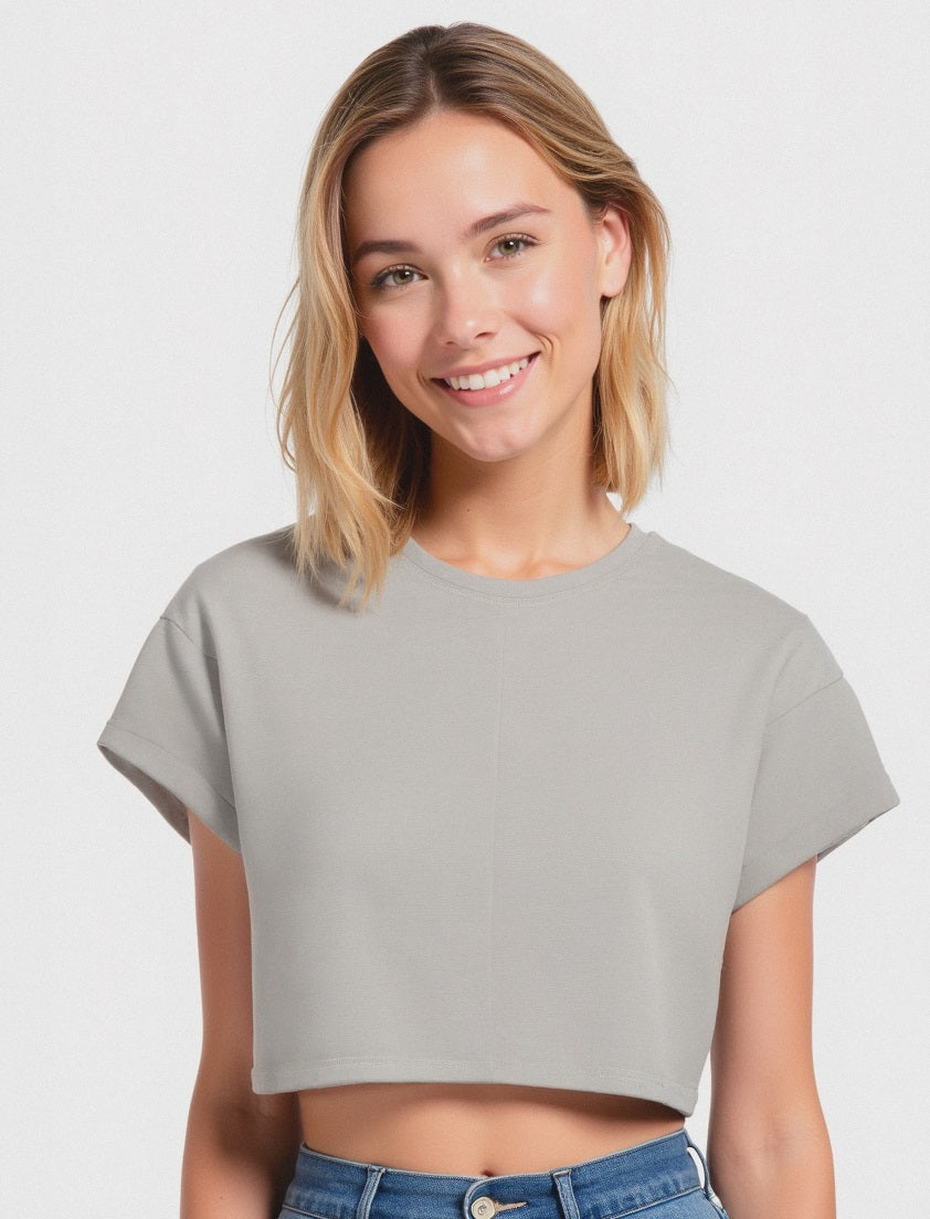 T-SHIRT CON RISVOLTO - Bianco gesso