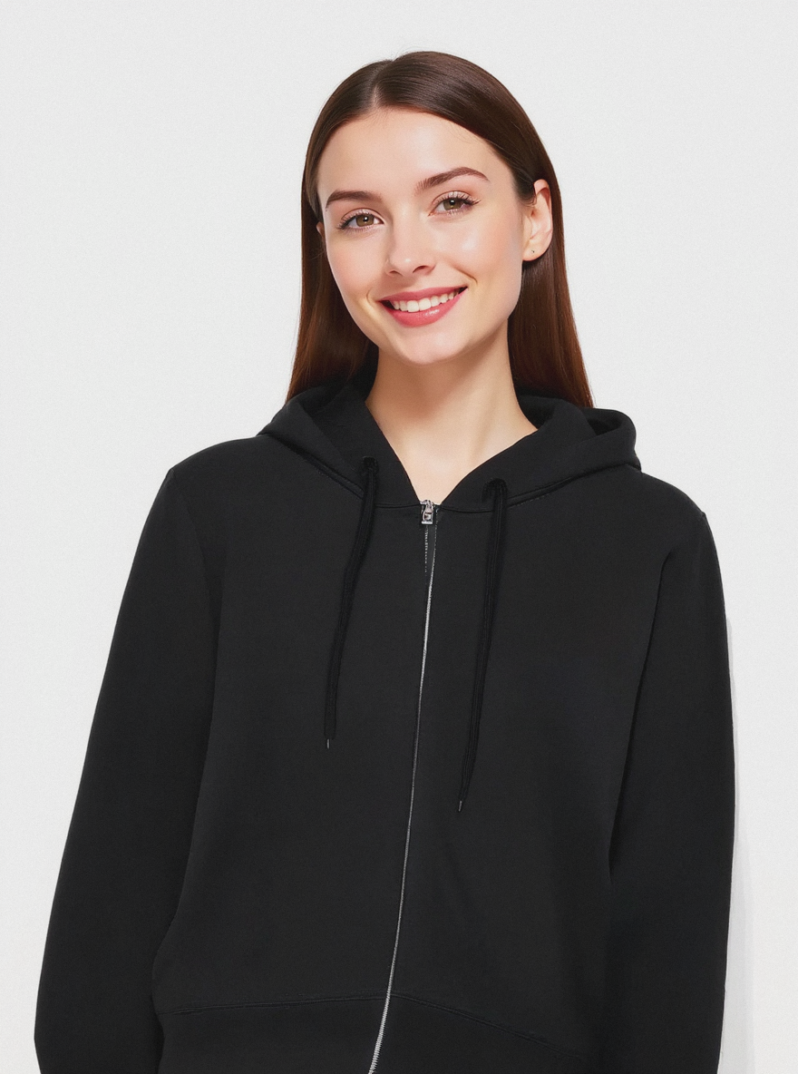 FELPA CON CAPPUCCIO E ZIP - Nero