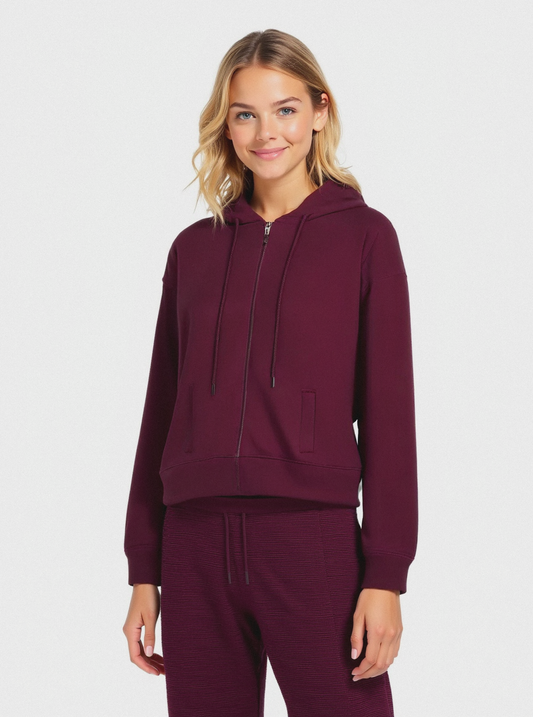 FELPA CON CAPPUCCIO E ZIP - Bordeaux
