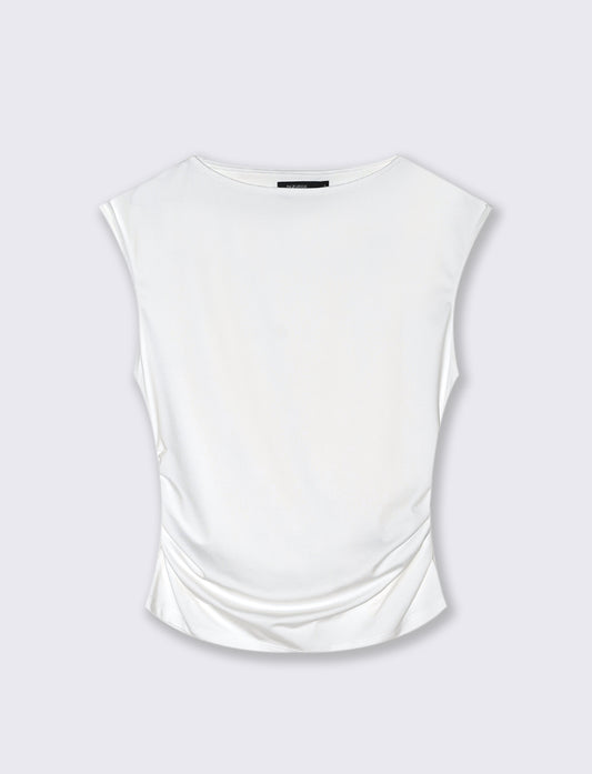 T-SHIRT CON SCOLLO A BARCA - Bianco latte