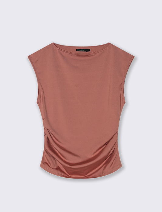 T-SHIRT CON SCOLLO A BARCA - Rosa polvere