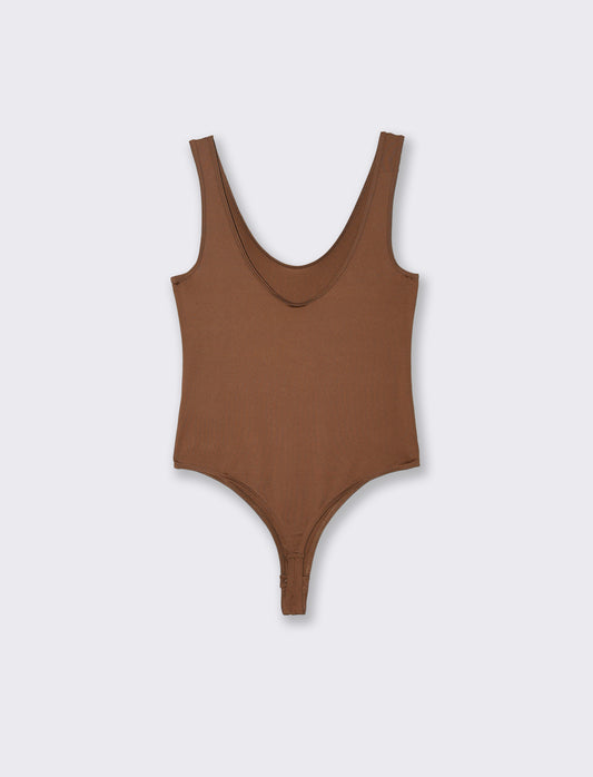 BODY SCOLLO A V - Marrone tabacco