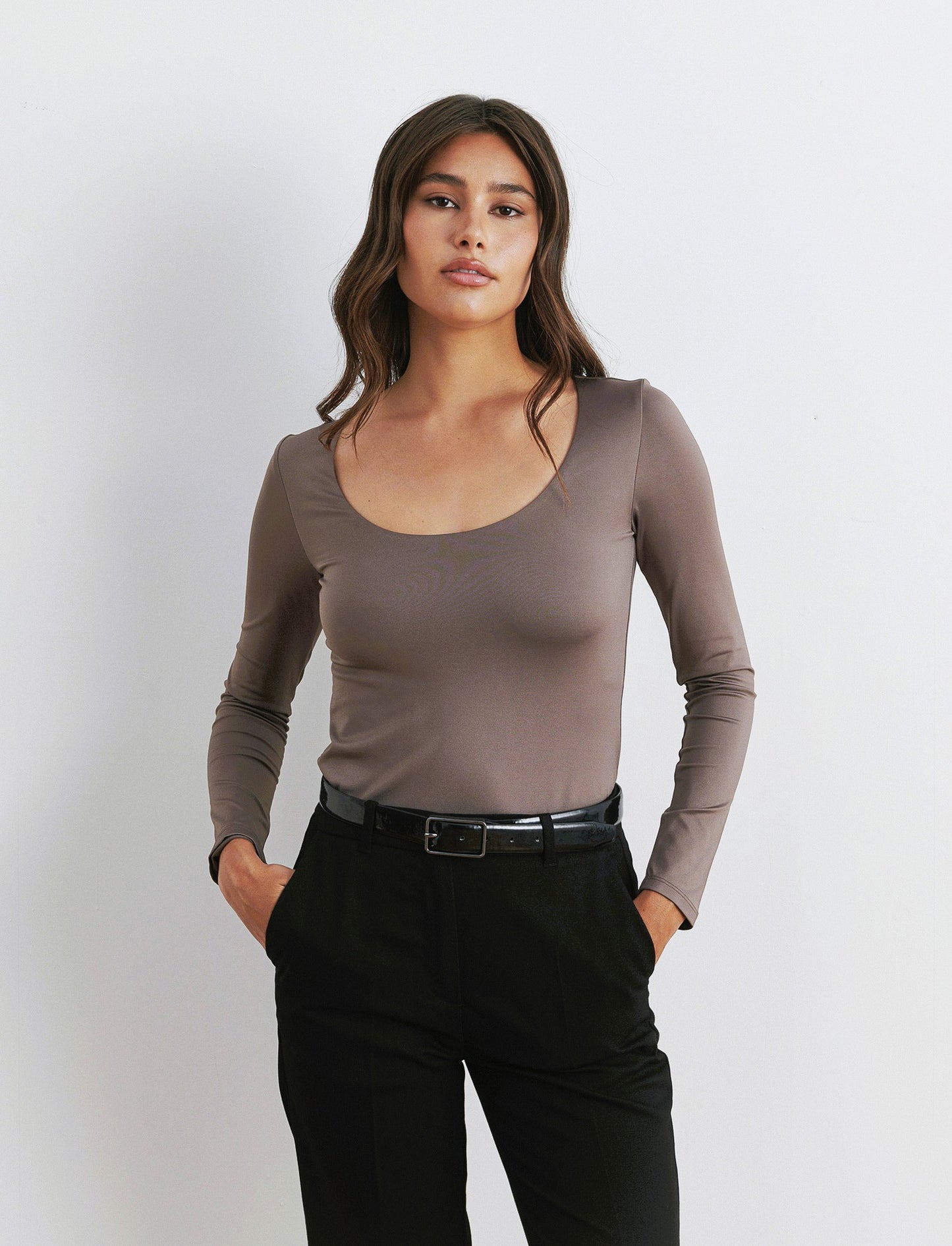 T-SHIRT MANICA LUNGA - Grigio tortora