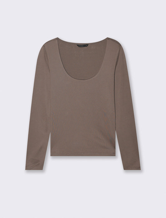 T-SHIRT MANICA LUNGA - Grigio tortora