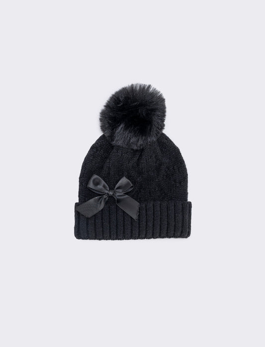 Cappello traforato con pon pon trendy - Nero