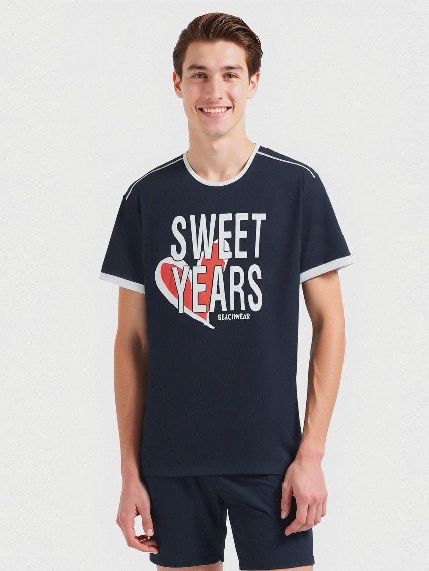 T-shirt elasticizzata con stampa sweet years da uomo - Blu