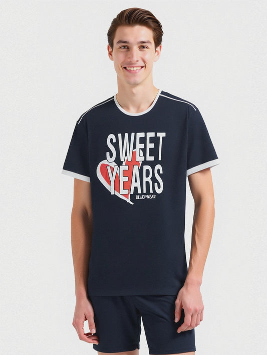T-shirt elasticizzata con stampa sweet years da uomo - Blu