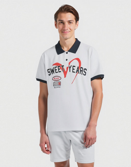 Polo con stampa e ricami sweet years da uomo - Bianco