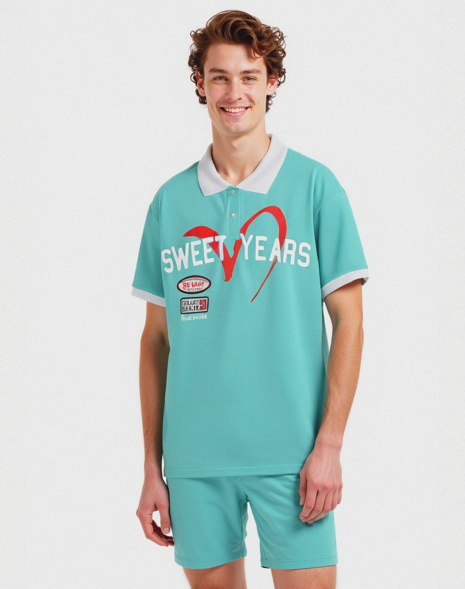 Man's sweet years printed and embroidered polo - Green