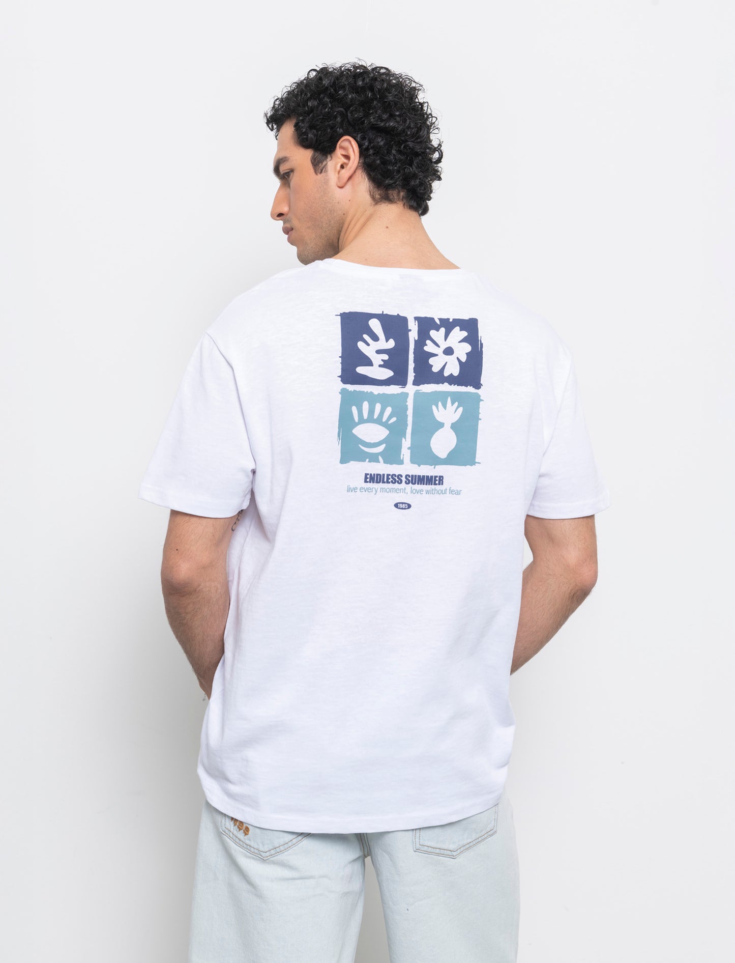 T-shirt effetto maglina con stampa puffy da uomo - Bianco
