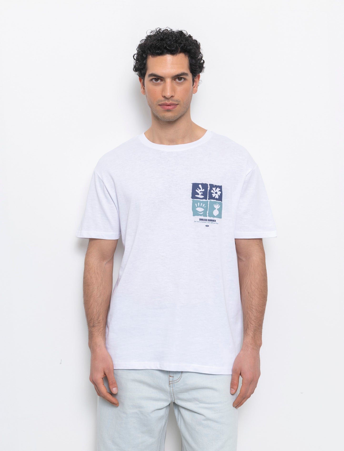 T-shirt effetto maglina con stampa puffy da uomo - Bianco