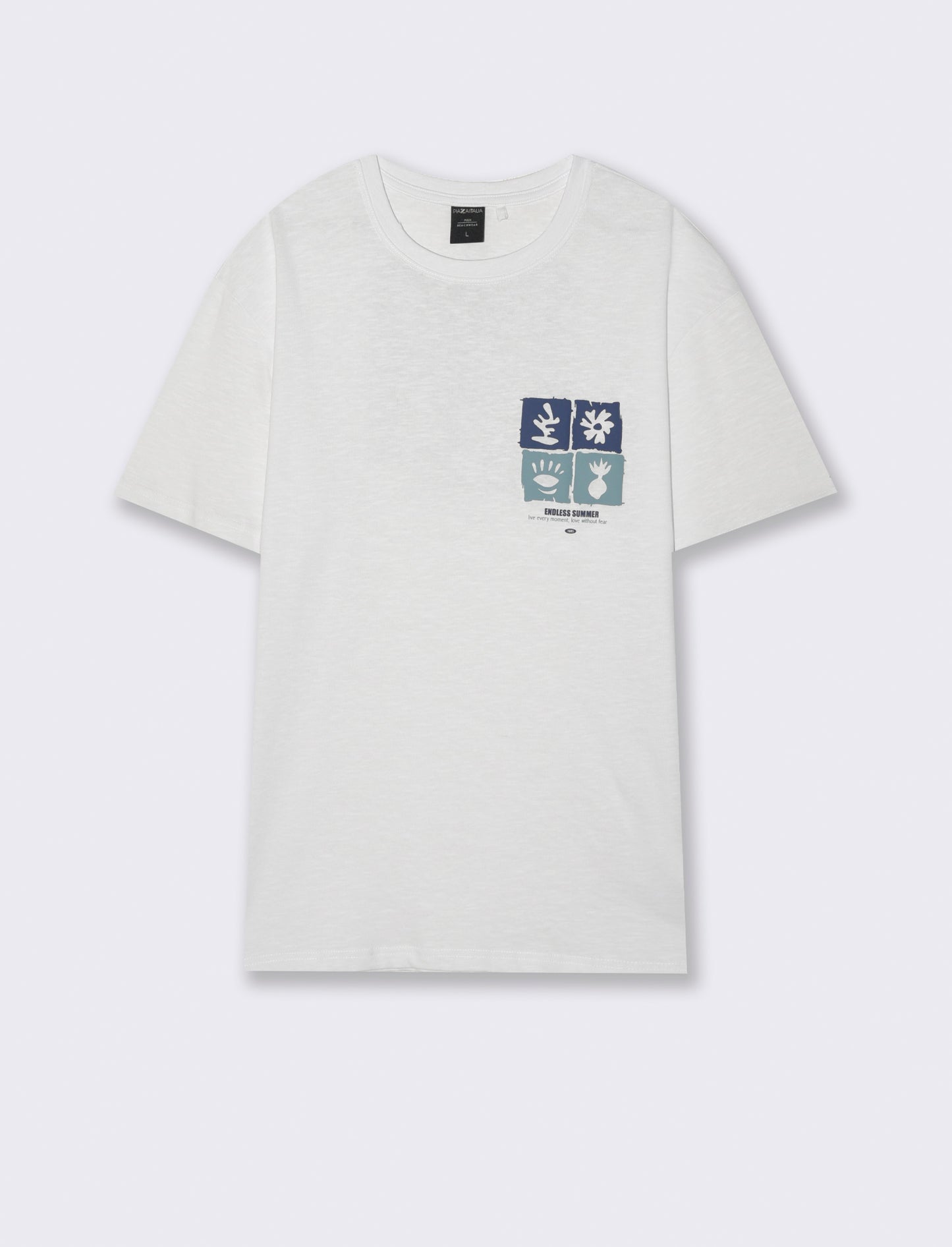 T-shirt effetto maglina con stampa puffy da uomo - Bianco