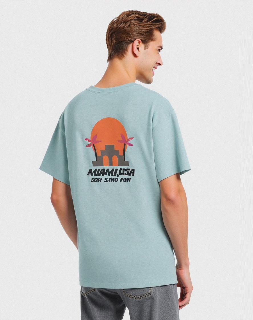 T-shirt effetto maglina con stampa puffy da uomo - Azzurro